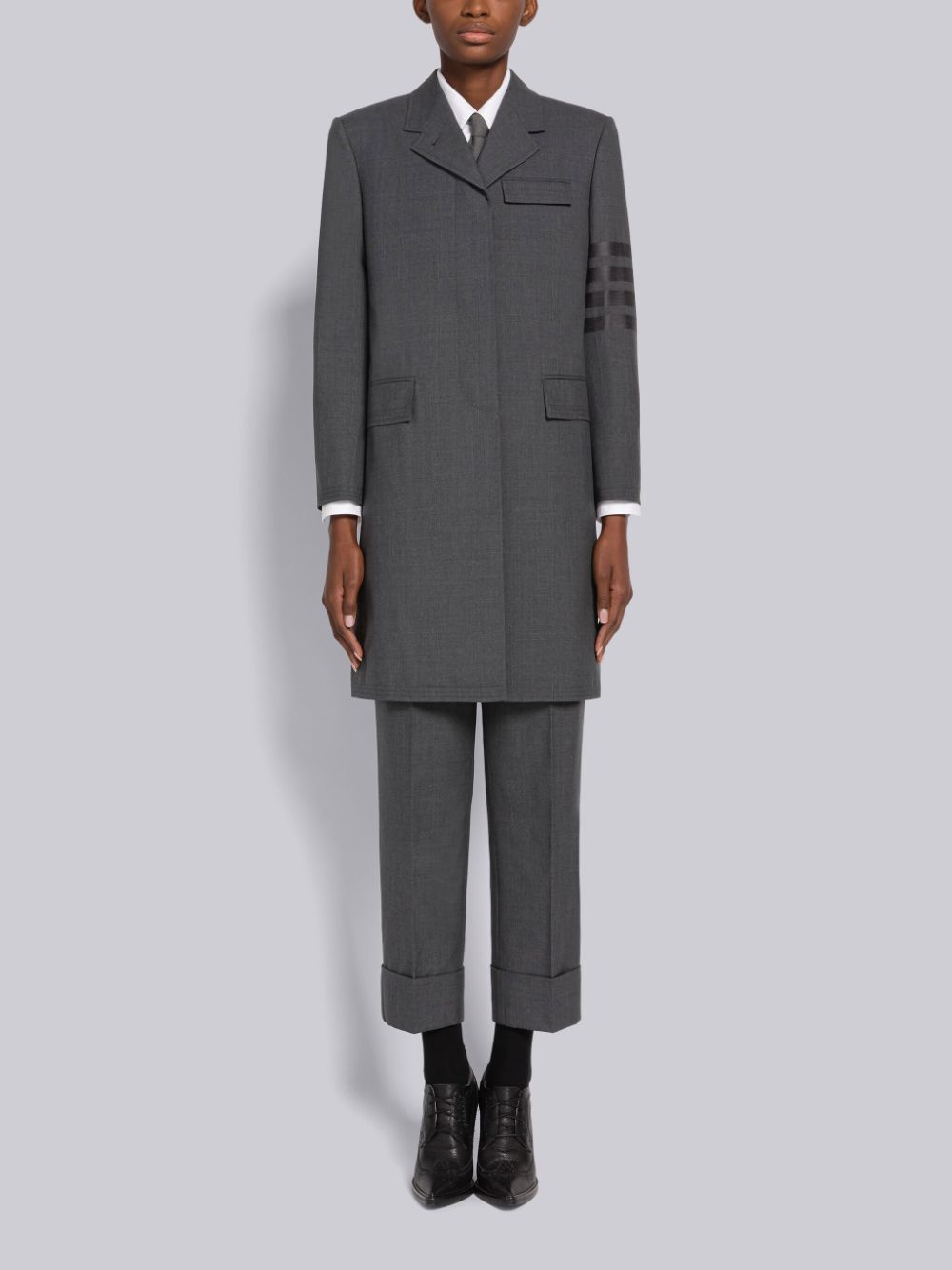 Grey Women Thom Browne PLAIN WEAVE 4-BAR CHESTERFIELD Coats | BJK23V98814
