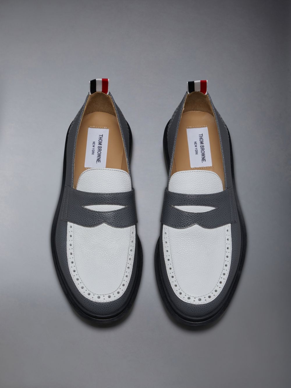 Grey Women Thom Browne Pebble Grain Leather Penny Loafers | WBW57H41322