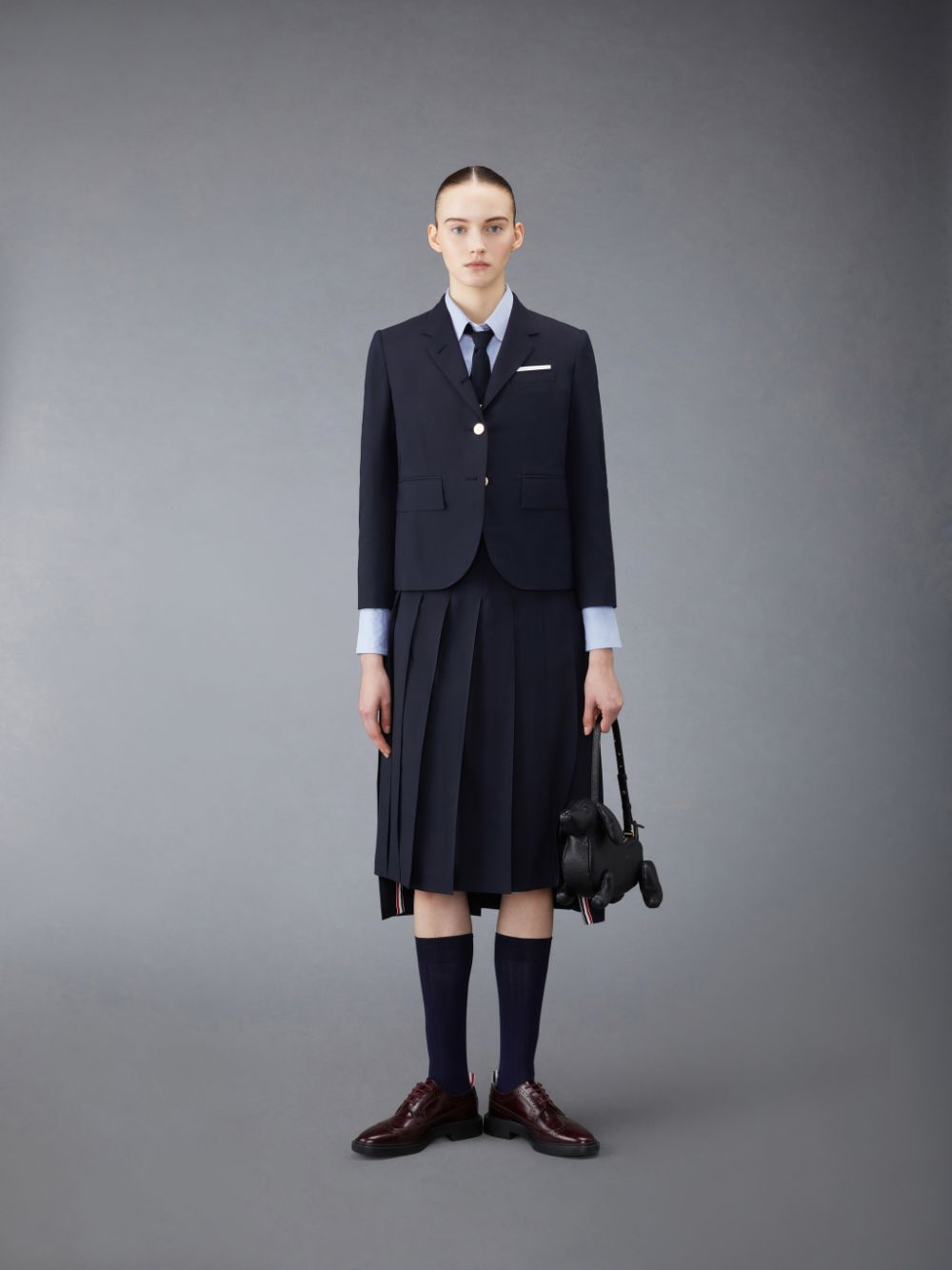 Light Blue Women Thom Browne Oxford Classic Round Collar Shirts | WHD01A95056