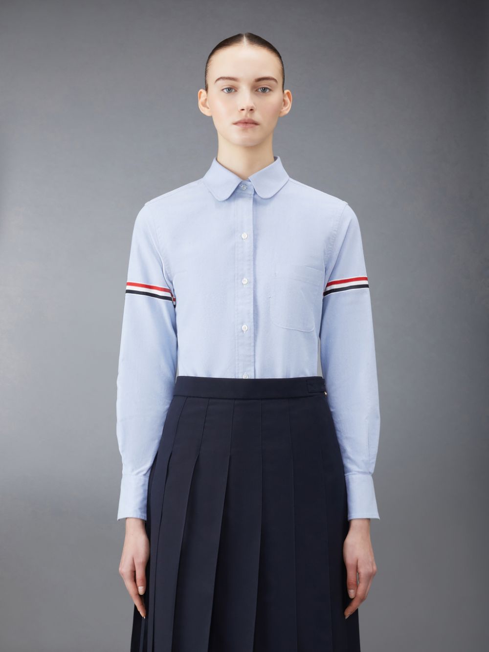 Light Blue Women Thom Browne Oxford Classic Round Collar Shirts | WHD01A95056