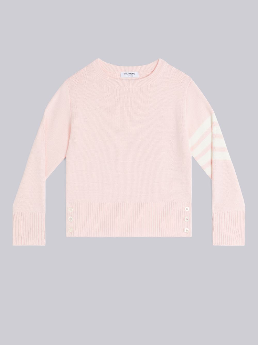 Pink Girls\'s Thom Browne Light Pink Milano Stitch Cotton 4-Bar Crew Neck Pullover | TQU79D46771