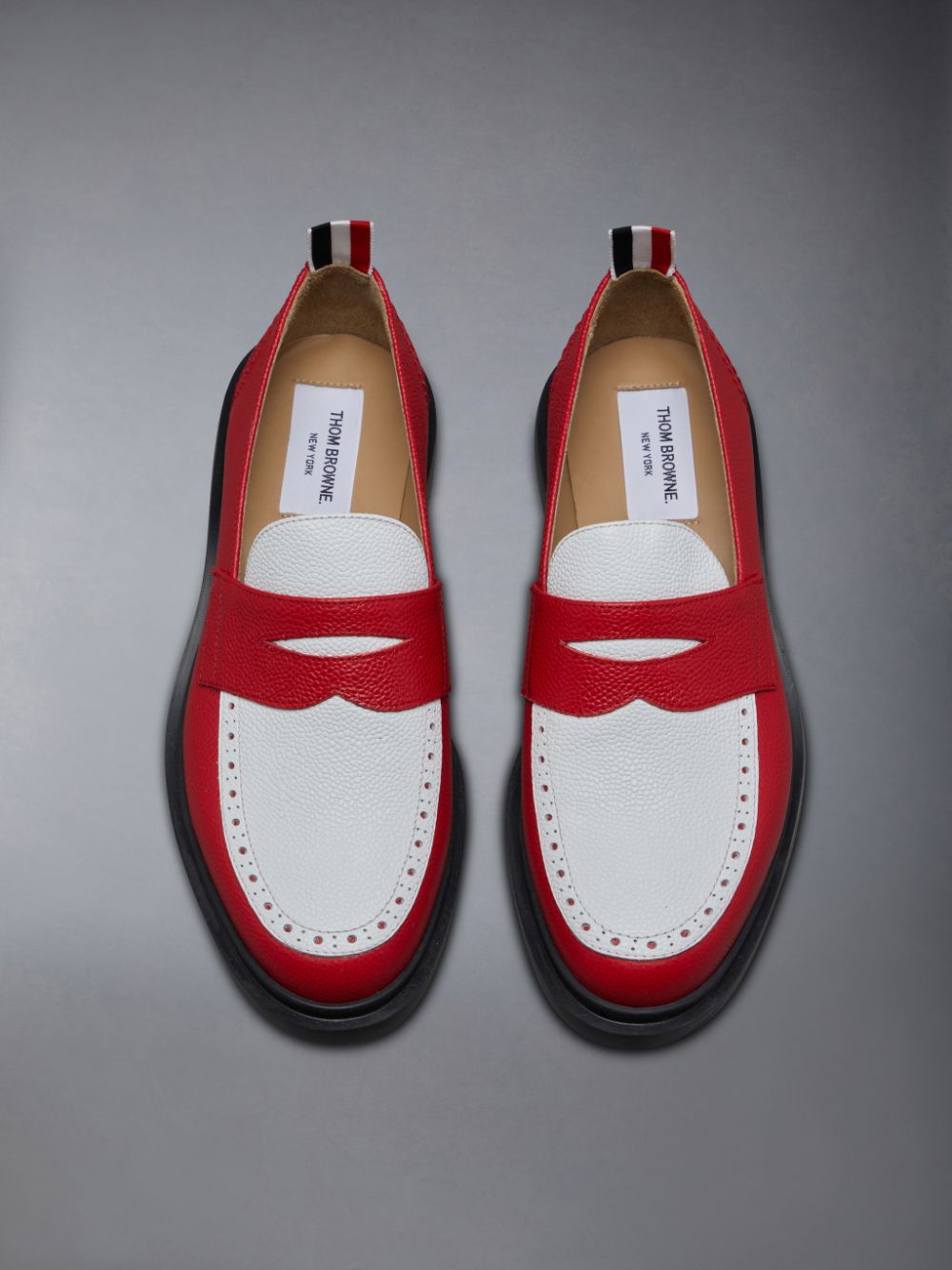 Red Women Thom Browne Pebble Grain Leather Penny Loafers | LQE11Q93870