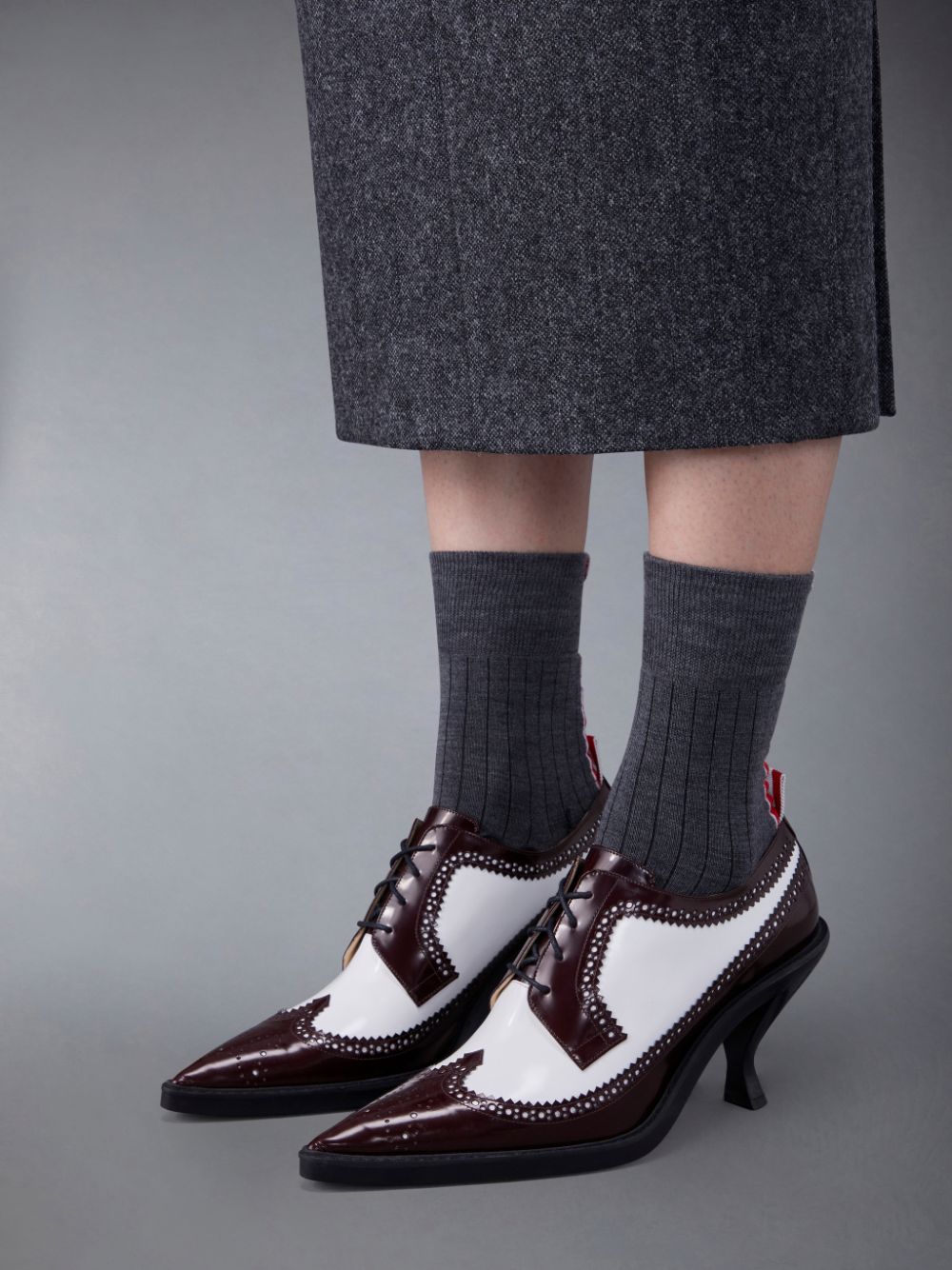 Red Women Thom Browne Soft Spazzolato 75mm Curved Heel Longwing Spectator Brogue Shoes | ELX02P17087