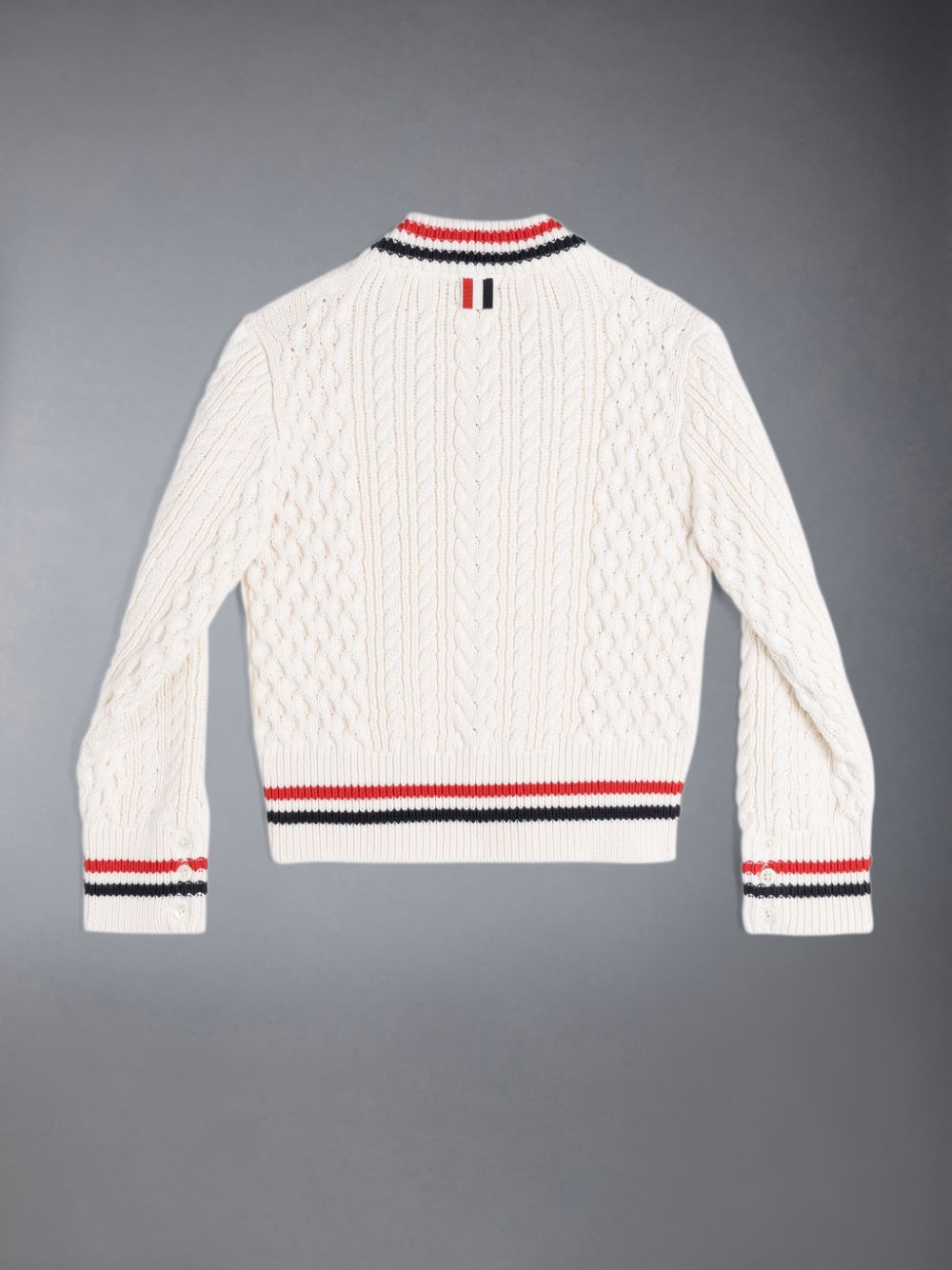 White Girls's Thom Browne ARAN CABLE CRICKET STRIPE V-NECK Pullover | IME83C91487