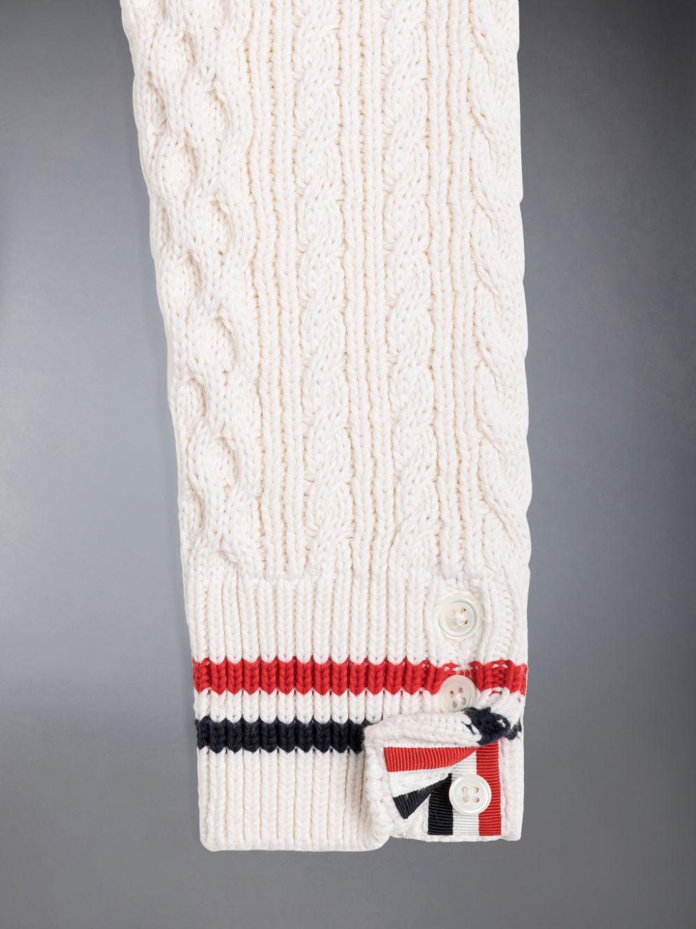 White Girls's Thom Browne ARAN CABLE CRICKET STRIPE V-NECK Pullover | IME83C91487