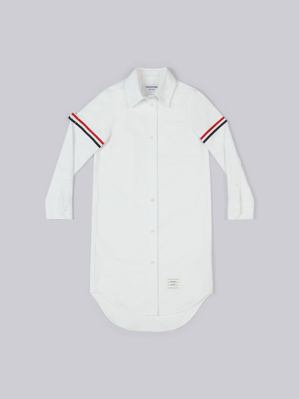 White Girls\'s Thom Browne Oxford Knee Length Grosgrain Armband Shirt Dress | VTF21V22469