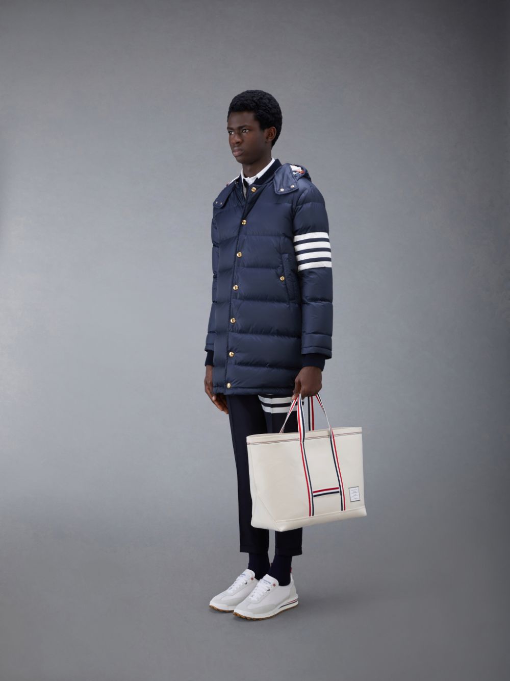 White Men Thom Browne Canvas Stripe Medium Tool Tote Bags | FQE74K06632