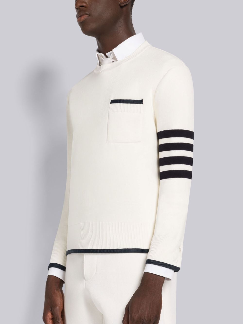 White Men Thom Browne MILANO STITCH COTTON TIPPING 4-BAR BOXY CREW NECK Pullover | TRA03J05835