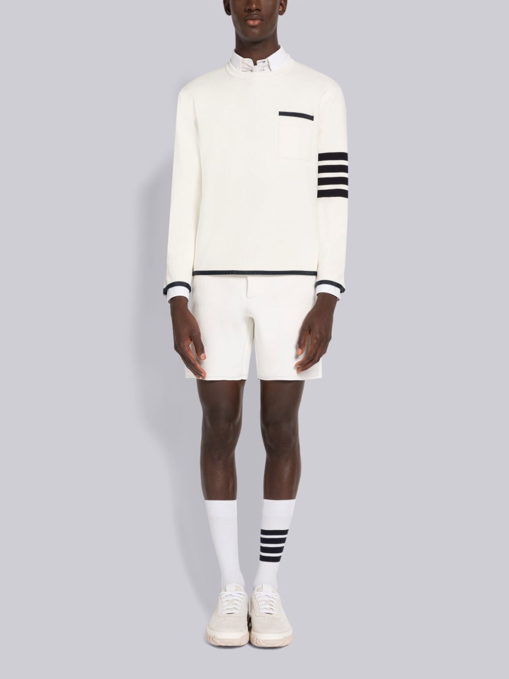 White Men Thom Browne MILANO STITCH COTTON TIPPING 4-BAR BOXY CREW NECK Pullover | TRA03J05835