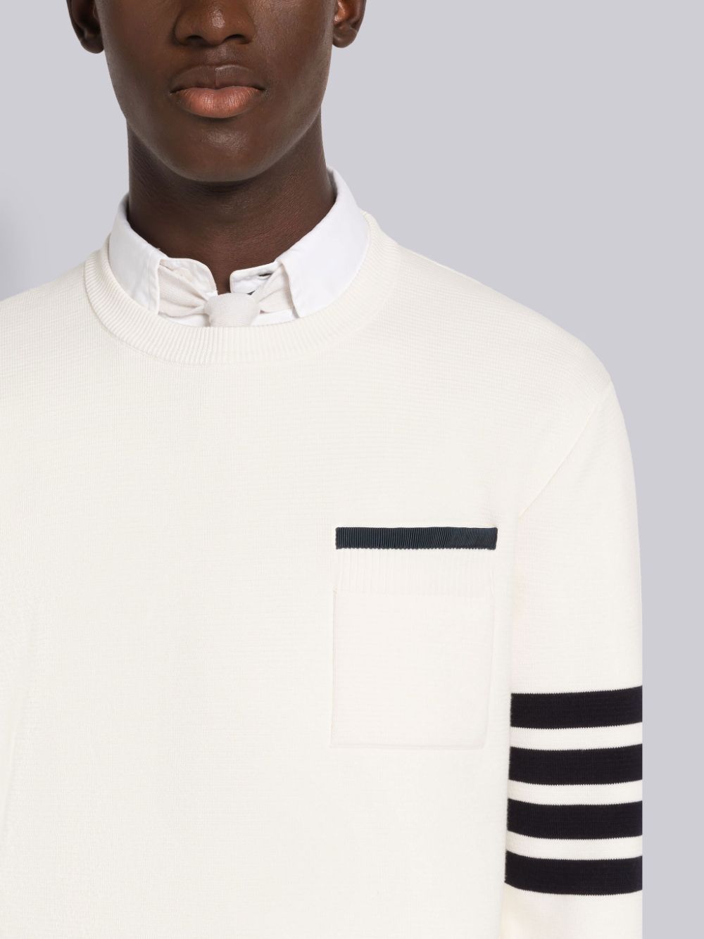 White Men Thom Browne MILANO STITCH COTTON TIPPING 4-BAR BOXY CREW NECK Pullover | TRA03J05835