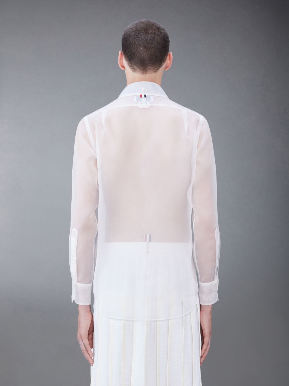 White Men Thom Browne Silk Organza Tie Applique Round Collar Shirts | PKY12Q53193