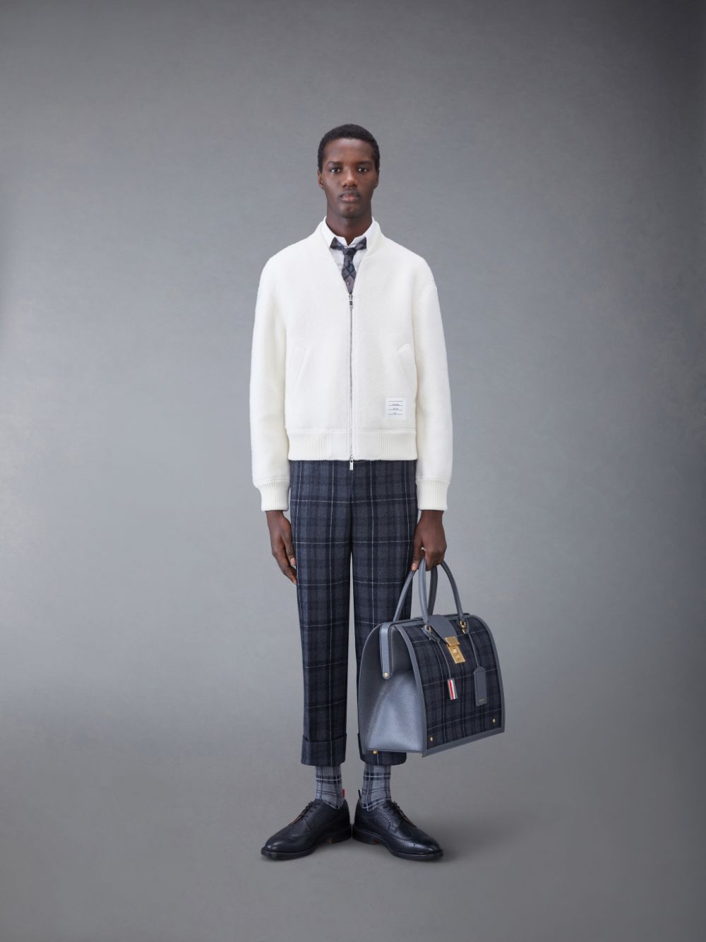 White Men Thom Browne Wool Fleece Stripe Bomber Jackets | VGQ55A83293