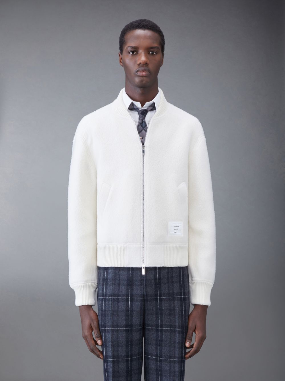 White Men Thom Browne Wool Fleece Stripe Bomber Jackets | VGQ55A83293