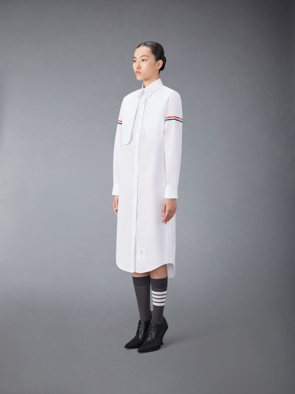 White Women Thom Browne Cotton Armband Easy Fit Maxi Shirt Dress | JLL70U38981