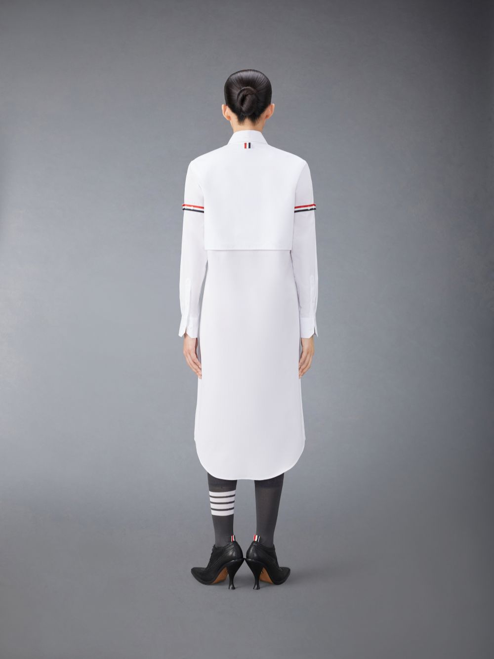 White Women Thom Browne Cotton Armband Easy Fit Maxi Shirt Dress | JLL70U38981