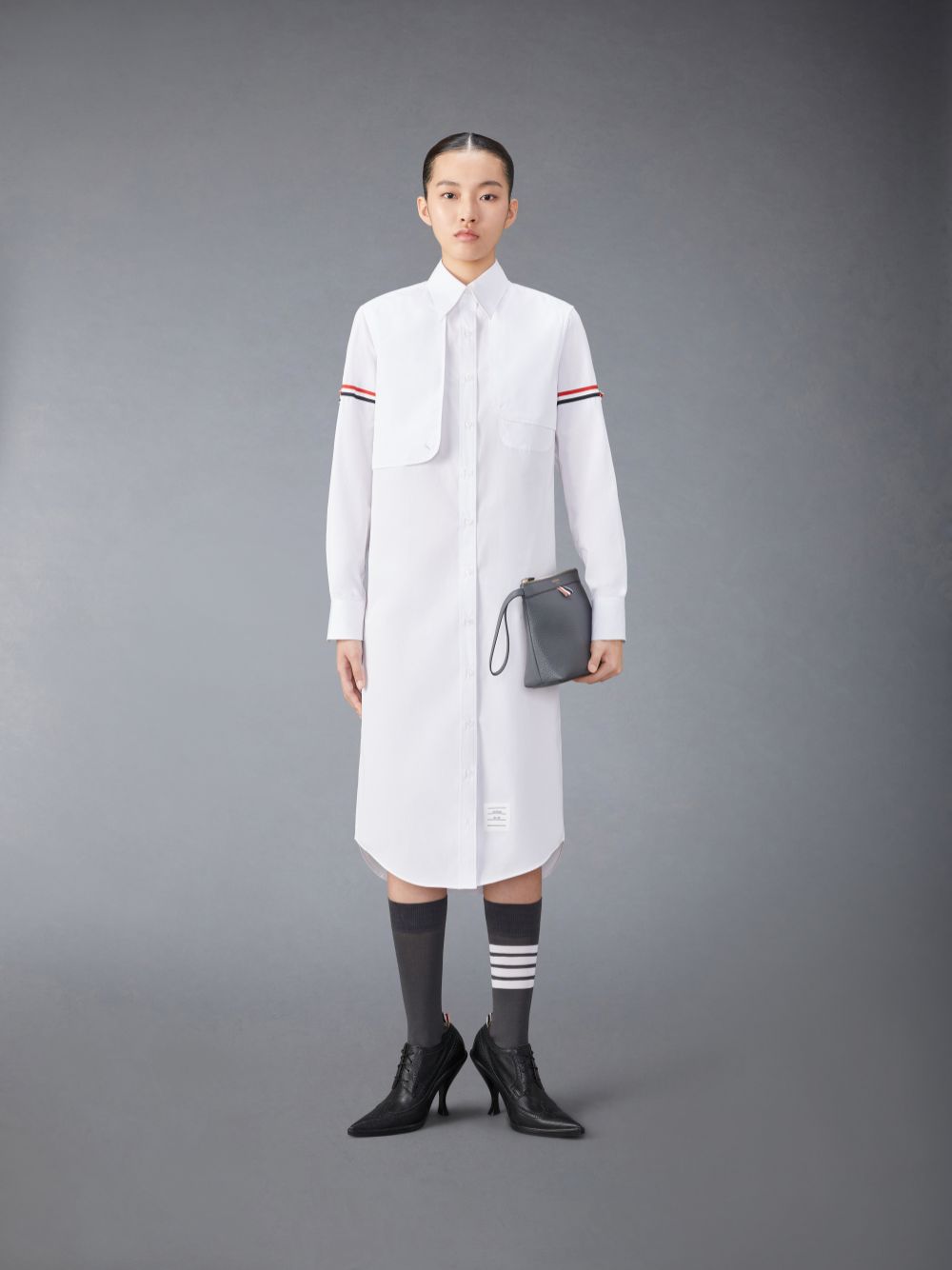 White Women Thom Browne Cotton Armband Easy Fit Maxi Shirt Dress | JLL70U38981