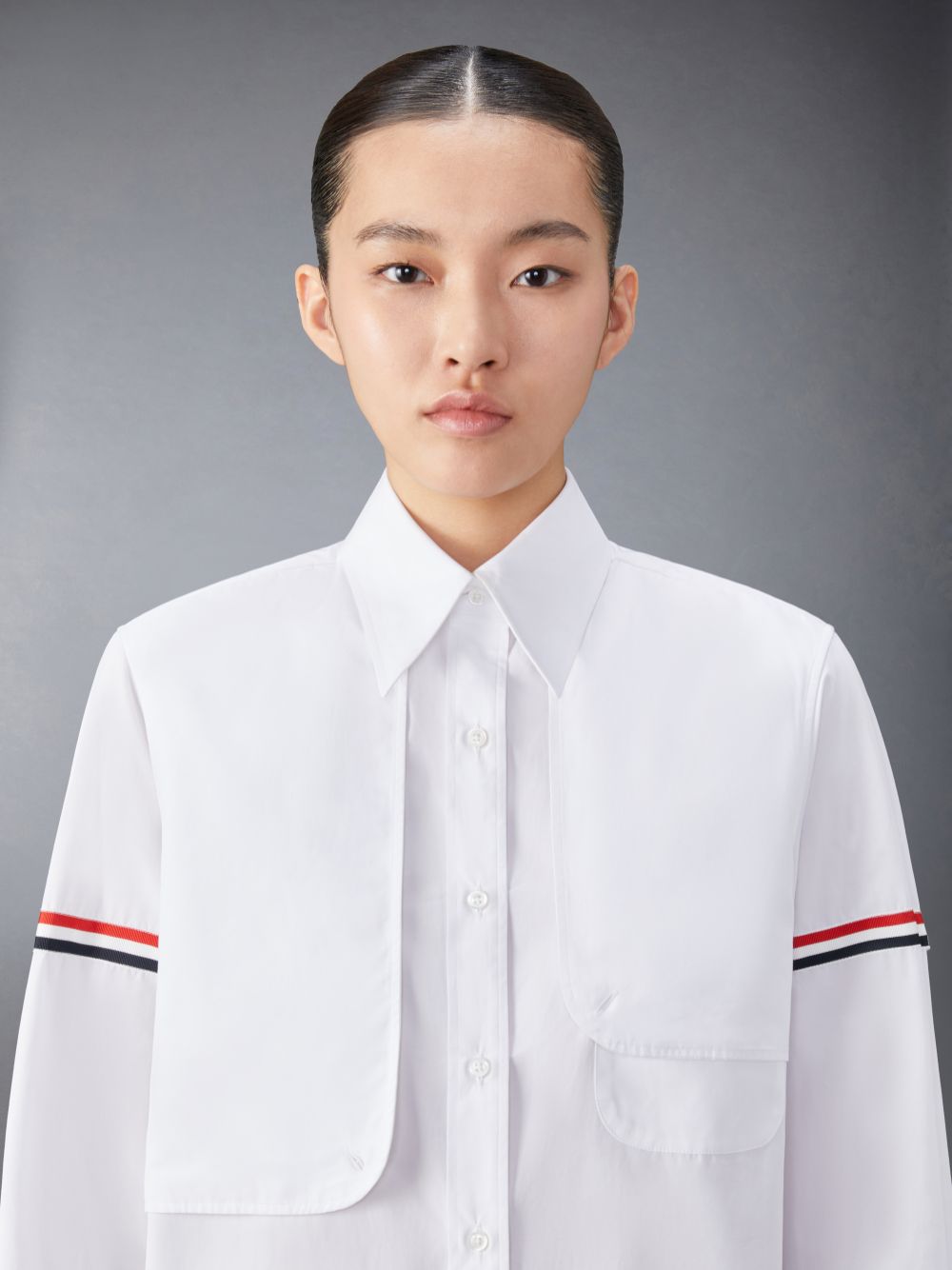 White Women Thom Browne Cotton Armband Easy Fit Maxi Shirt Dress | JLL70U38981