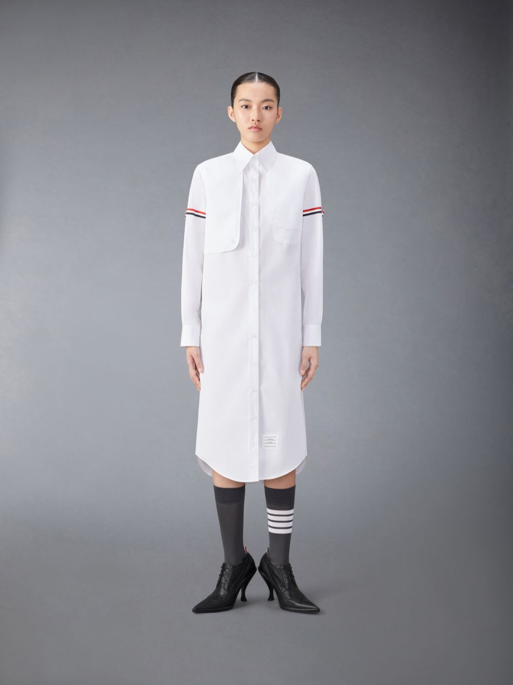 White Women Thom Browne Cotton Armband Easy Fit Maxi Shirt Dress | JLL70U38981