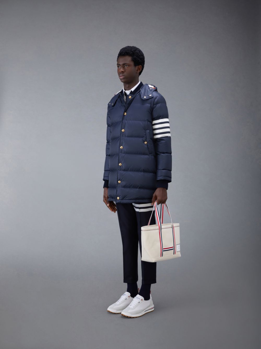 White Women Thom Browne Double Face Canvas Small Tool Tote Bags | WSM46J48585