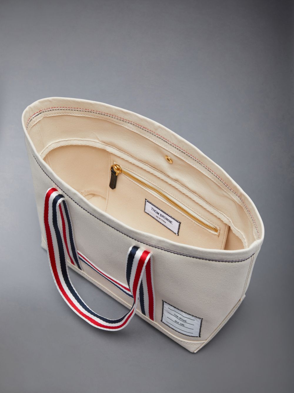 White Women Thom Browne Double Face Canvas Small Tool Tote Bags | WSM46J48585