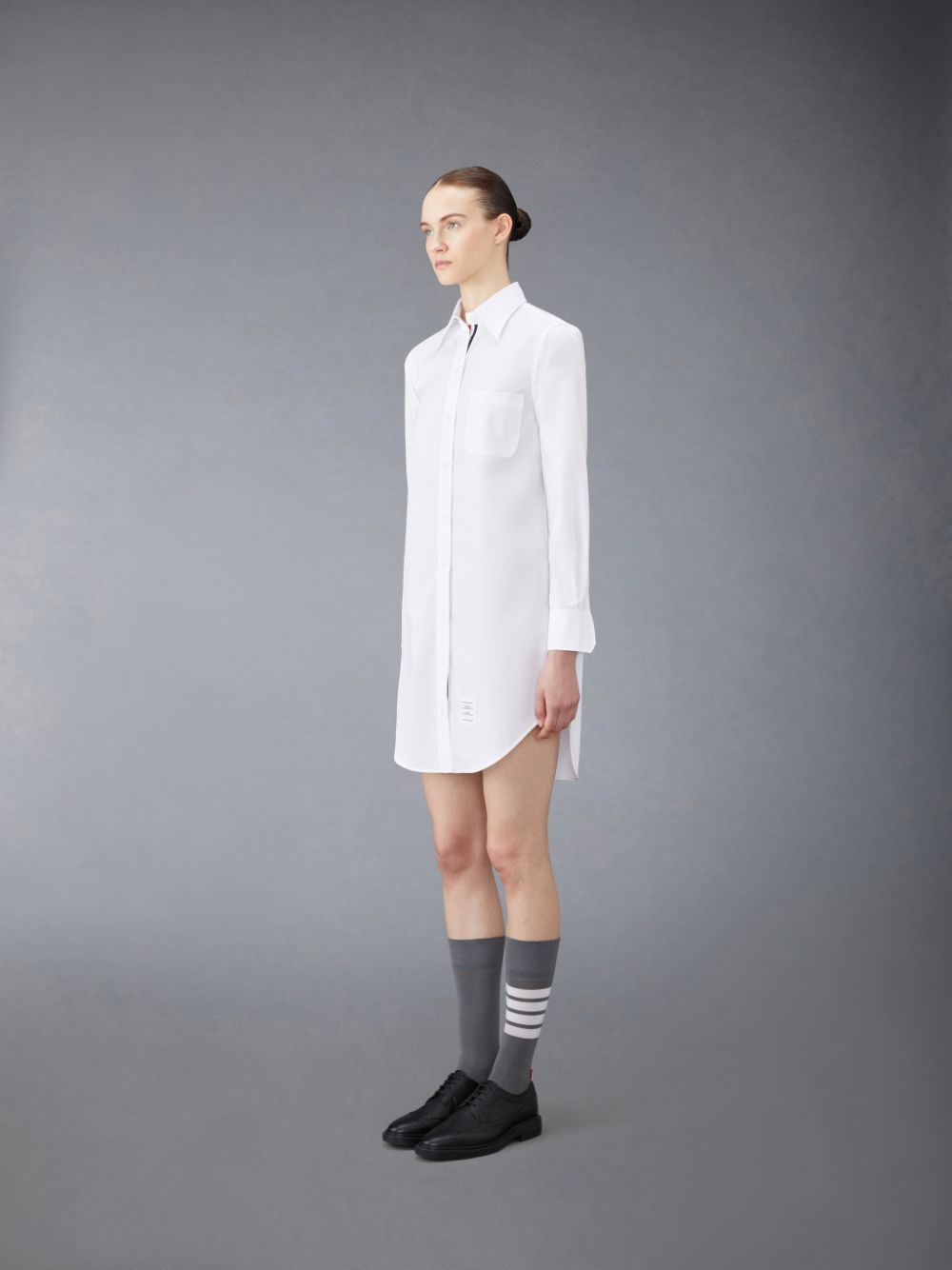 White Women Thom Browne Poplin Mini Shirt Dress | DKF38W01063