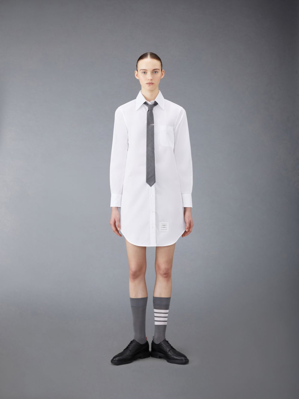 White Women Thom Browne Poplin Mini Shirt Dress | DKF38W01063