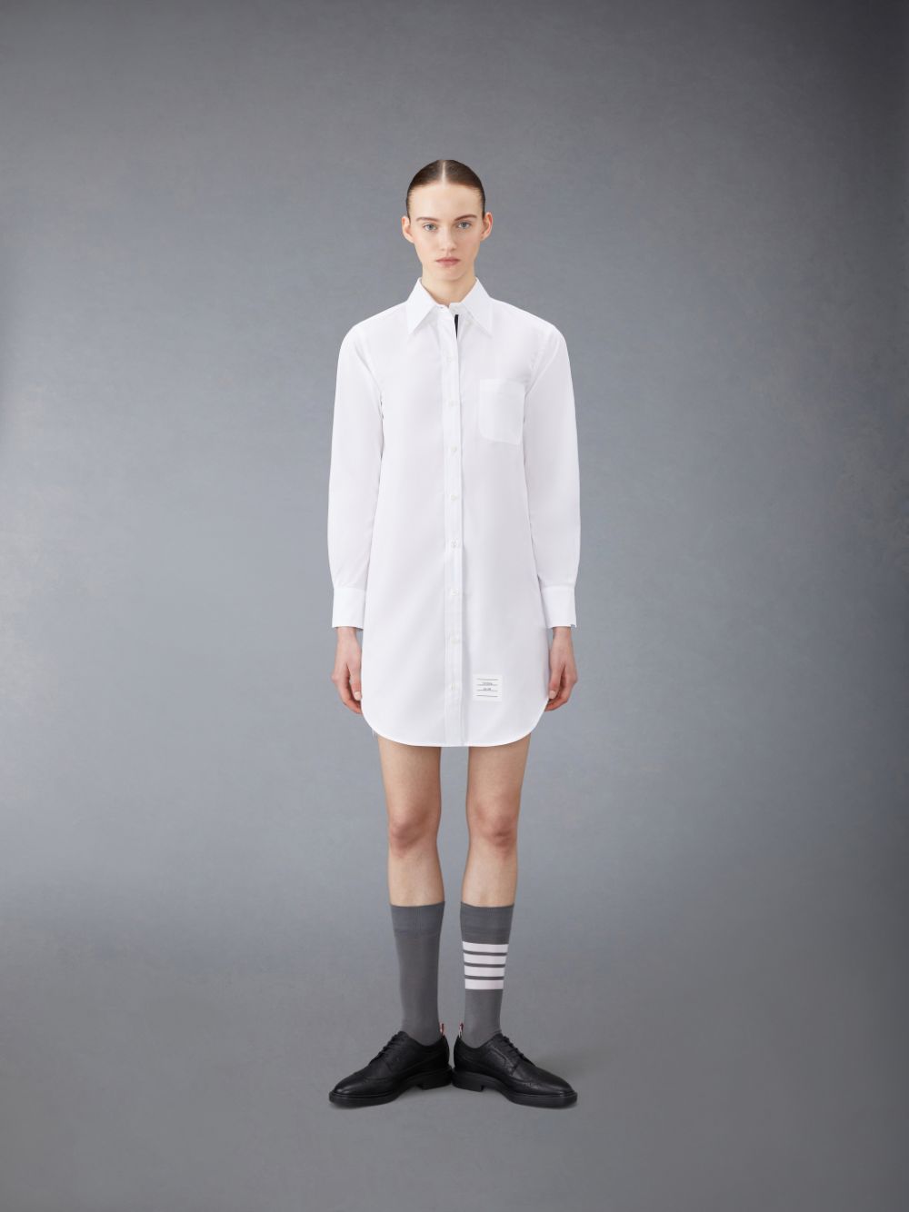 White Women Thom Browne Poplin Mini Shirt Dress | DKF38W01063