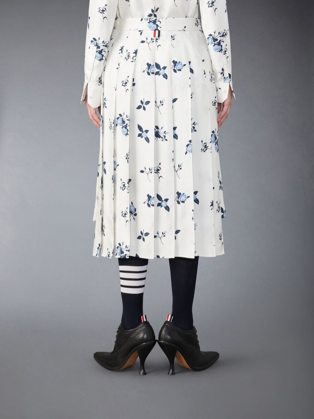 White Women Thom Browne Silk Floral Classic Midi Pleated Skirts | LUB05B57026