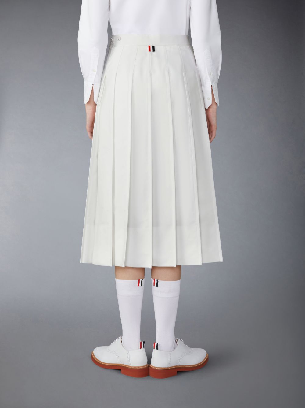 White Women Thom Browne Typewriter Self Tipping Midi Pleated Skirts | UDE17R90615