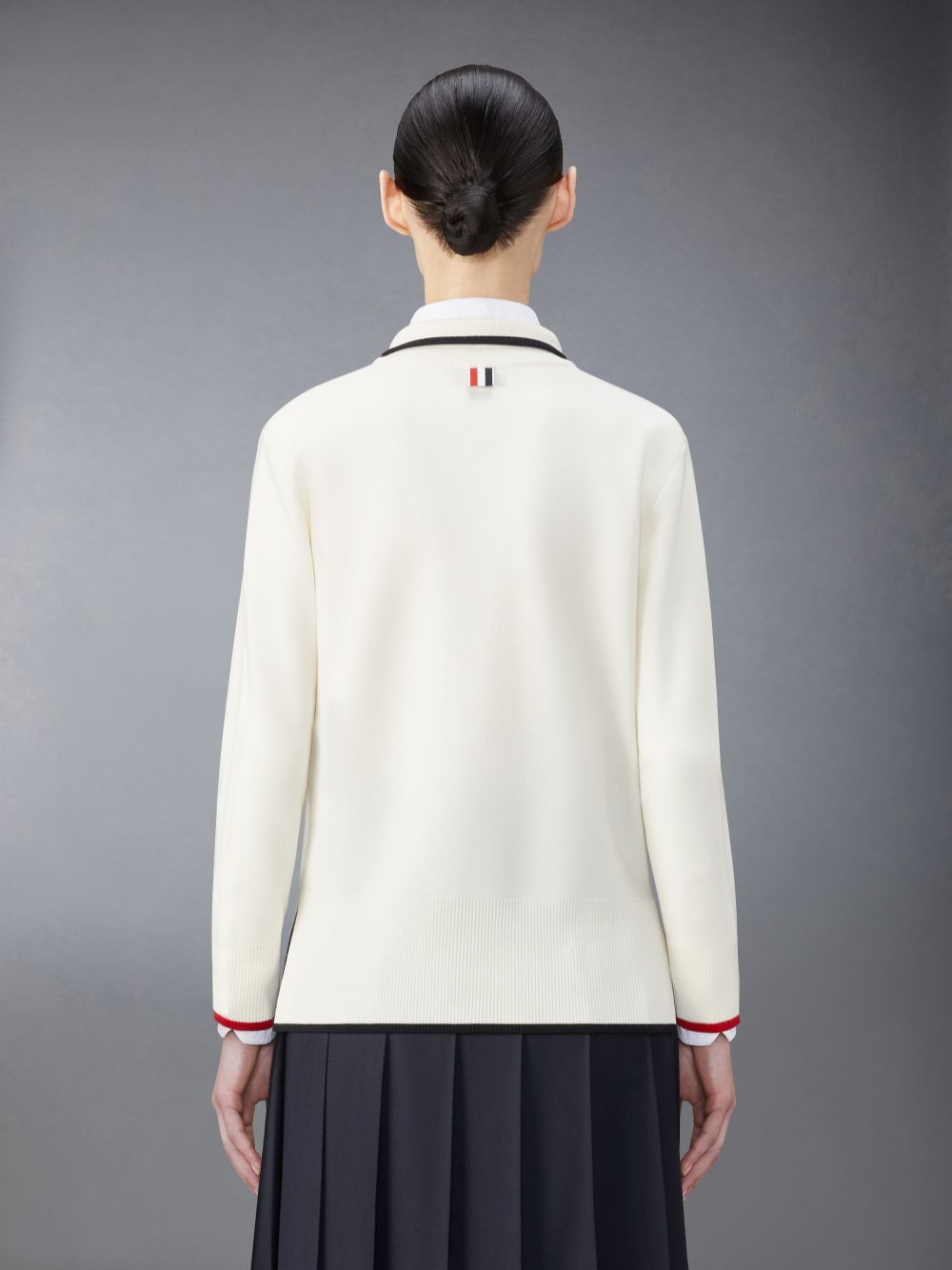 White Women Thom Browne Wool Funnel Neck Full Zip Cardigan | ICG72L70908
