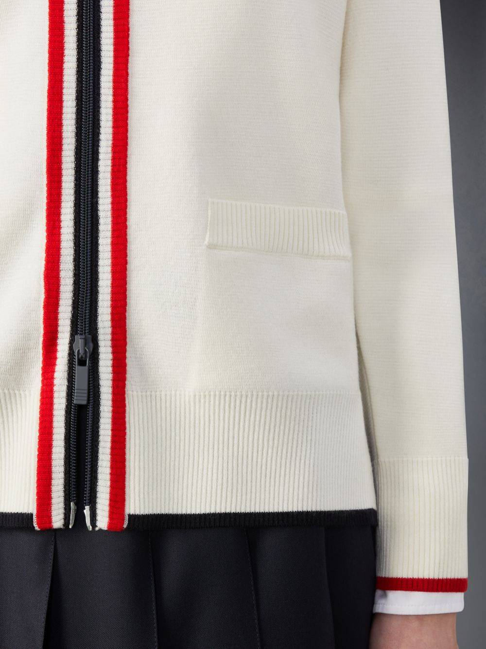 White Women Thom Browne Wool Funnel Neck Full Zip Cardigan | ICG72L70908